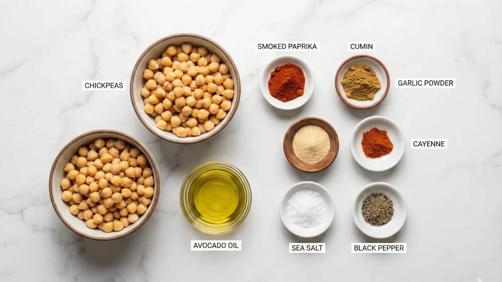 roasted chickpeas ingredients spices olive oil sea salt black pepper