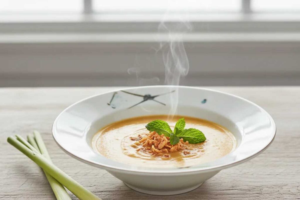 vegan sweet potato soup lemongrass ginger with mint