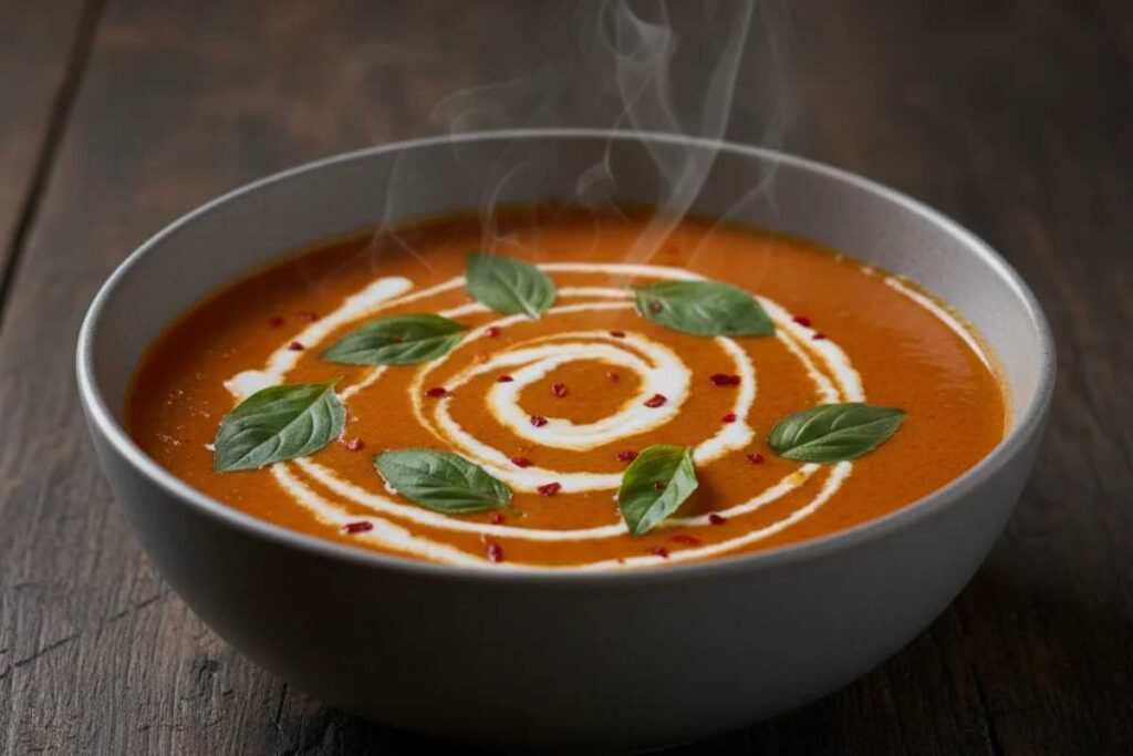 vegan sweet potato soup red curry with coconut cream swirl