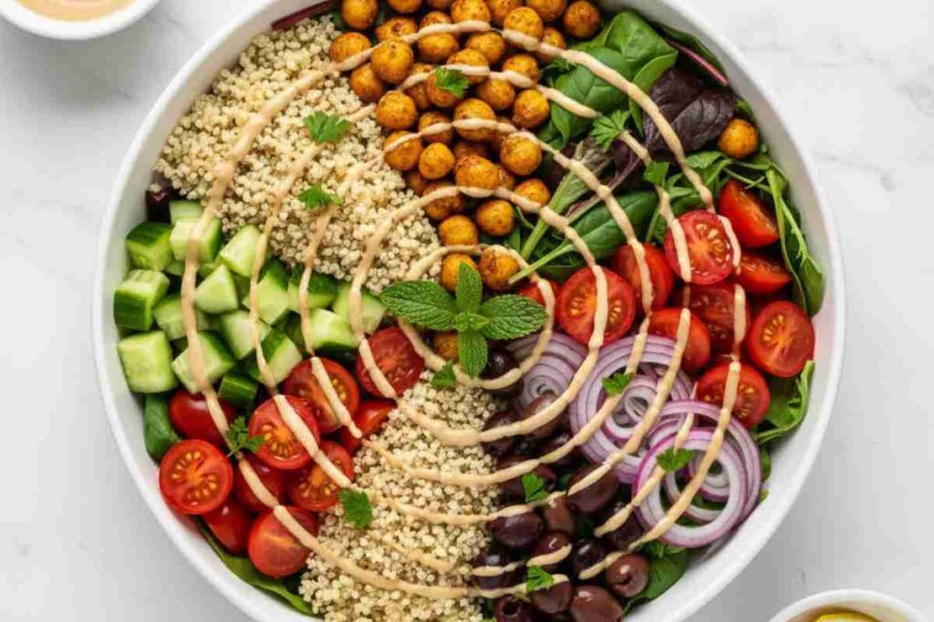 easy vegan dinners mediterranean quinoa bowl meal prep professional photography