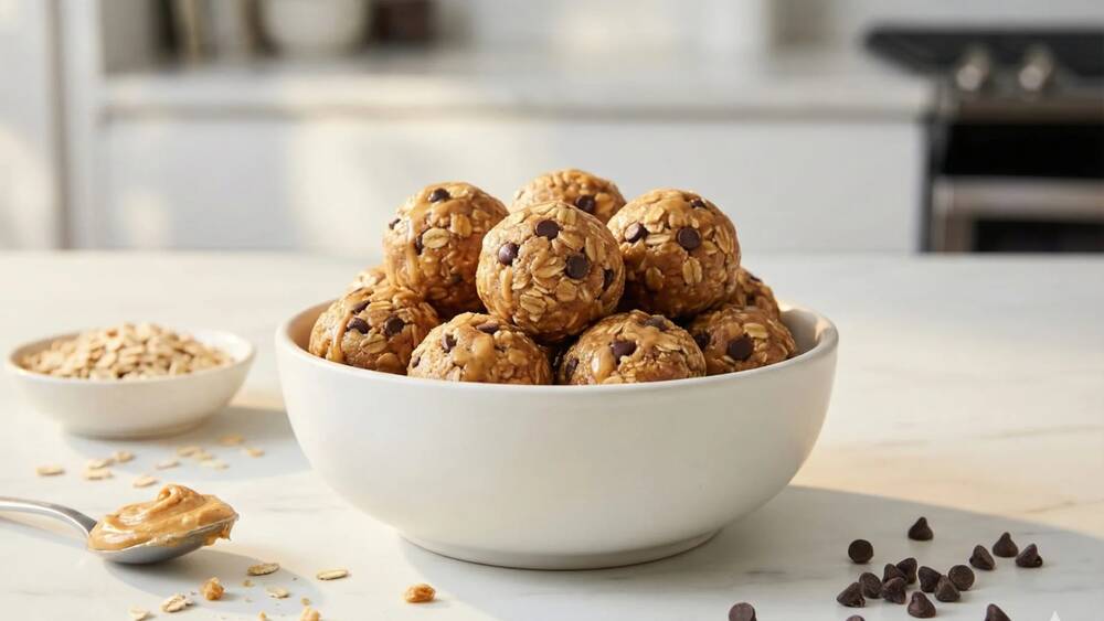 chocolate peanut butter energy balls no bake healthy snack with oats