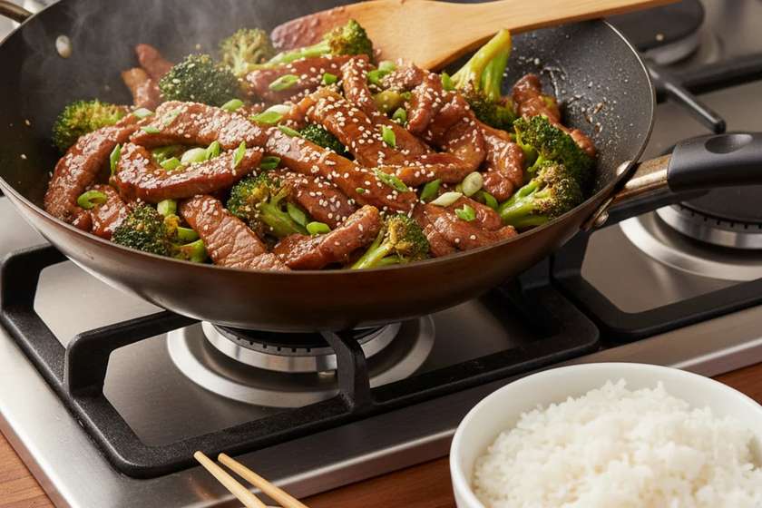 15-minute healthy dinners Asian beef and broccoli stir-fry with sesame seeds