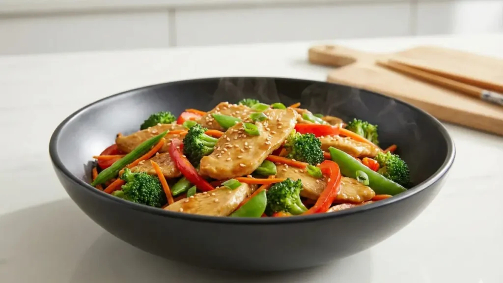 Alt Text:
chicken quinoa bowl with grilled chicken cherry tomatoes cucumber corn red onion creamy avocado dressing cilantro healthy meal prep lunch bowl