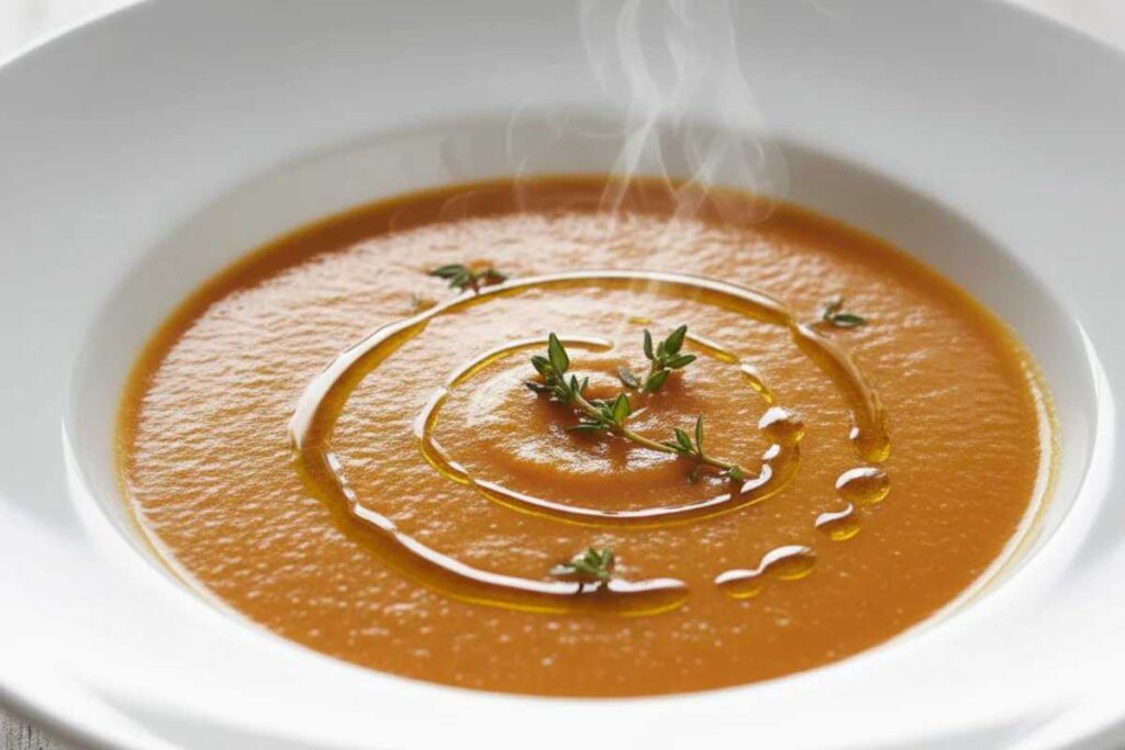 vegan sweet potato soup roasted with olive oil drizzle