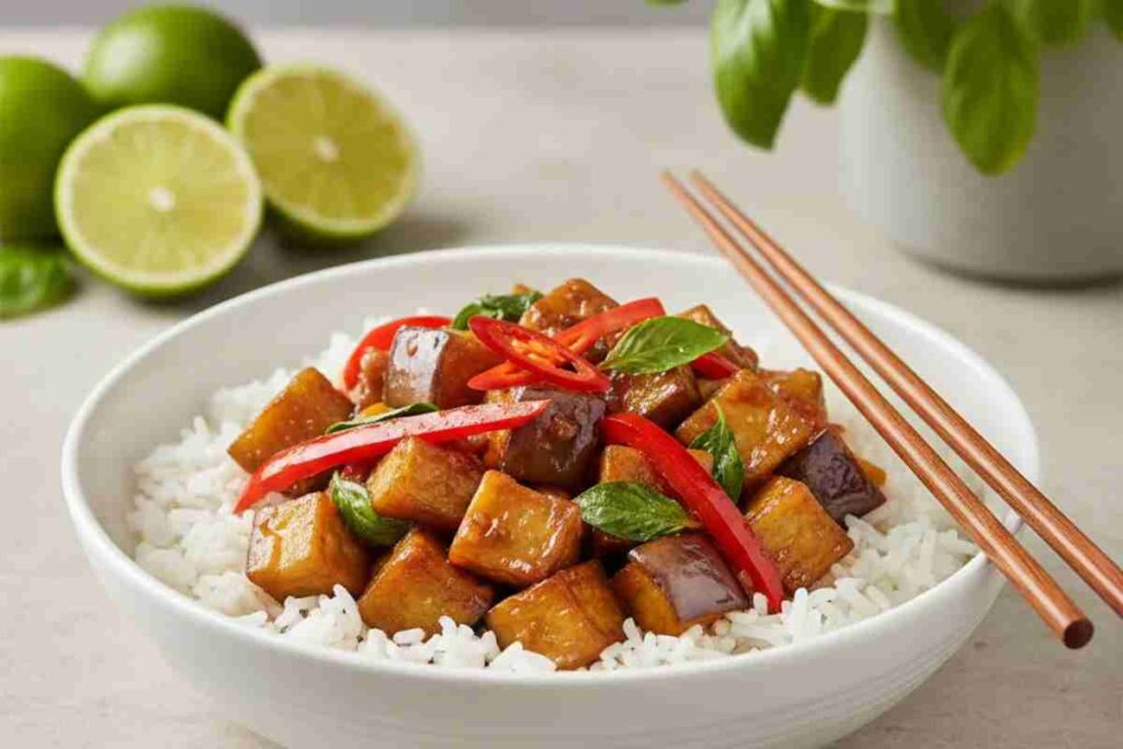 easy vegan dinners thai basil eggplant stir fry professional Asian food