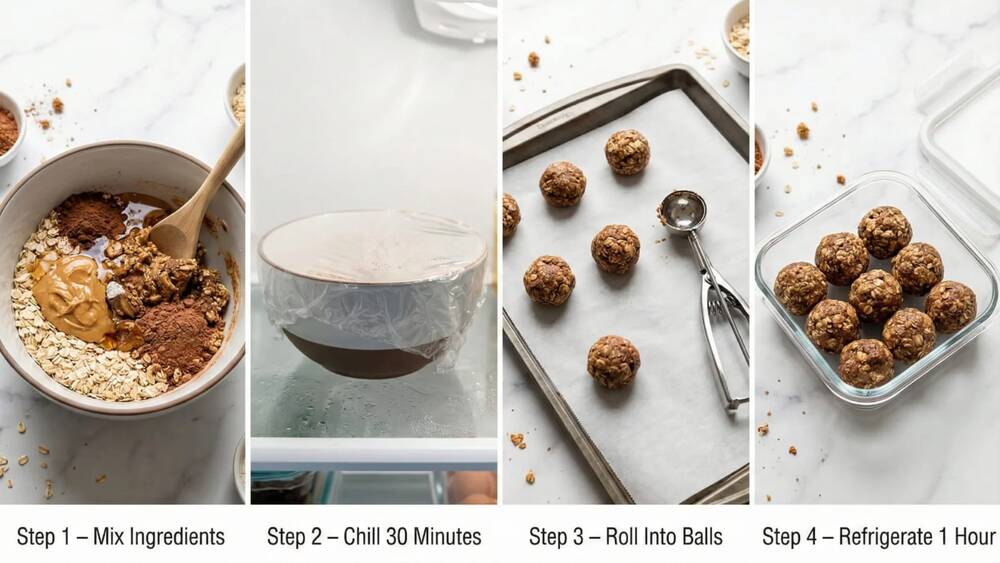 energy balls preparation mixing chilling rolling refrigerating step by step