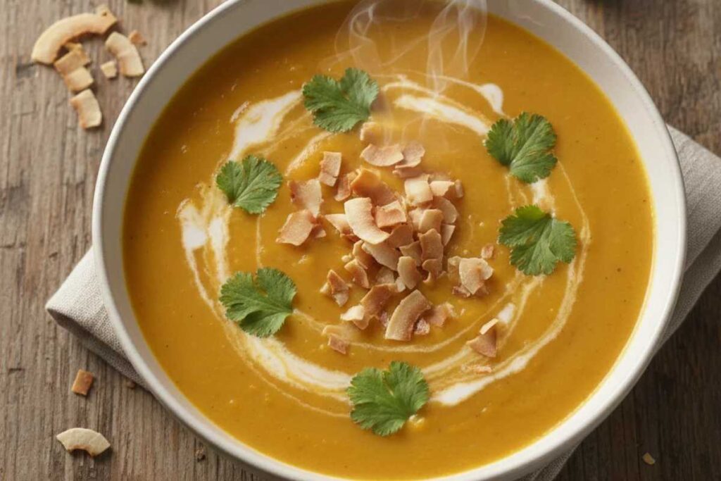vegan sweet potato soup creamy coconut with cilantro garnish