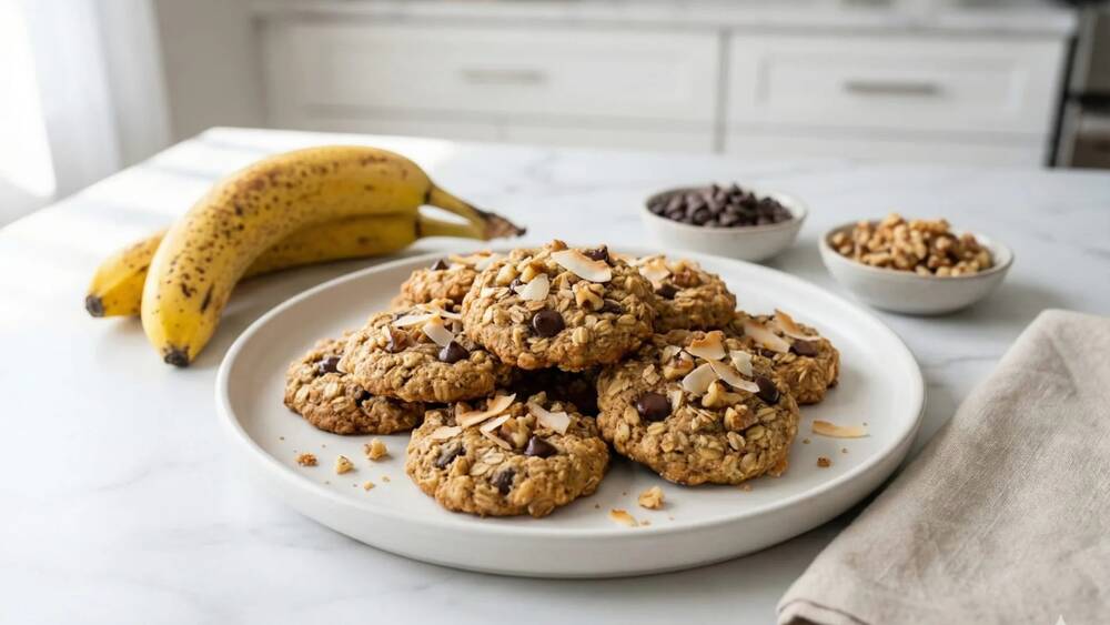 banana oat cookies with chocolate chips healthy no sugar added snack
