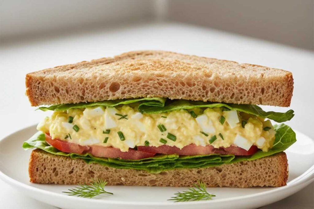 healthy sandwich recipe egg salad with herbs on whole grain bread