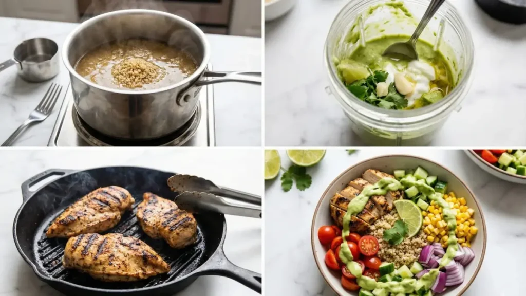 Alt Text:
sheet pan lemon herb chicken roasted with colorful vegetables broccoli zucchini bell peppers onions cherry tomatoes on baking tray easy meal prep