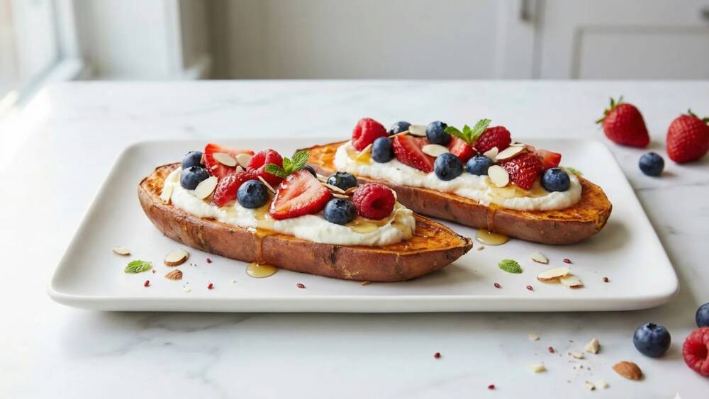 sweet potato toast with ricotta berries almonds healthy breakfast snack