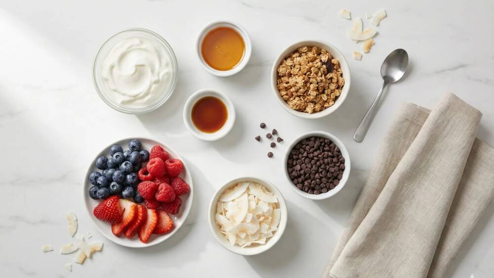 yogurt bark ingredients greek yogurt honey berries granola chocolate