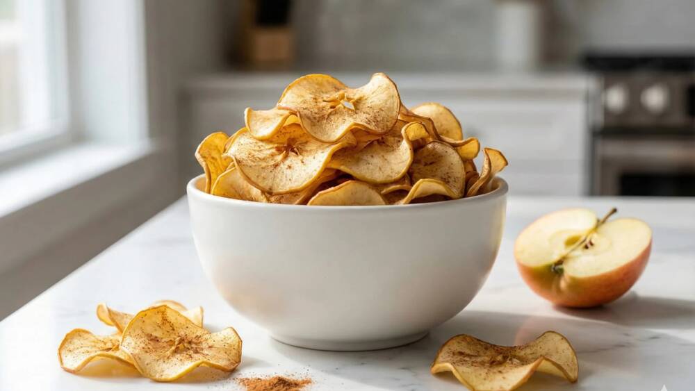 baked apple chips with cinnamon healthy crispy low calorie snack