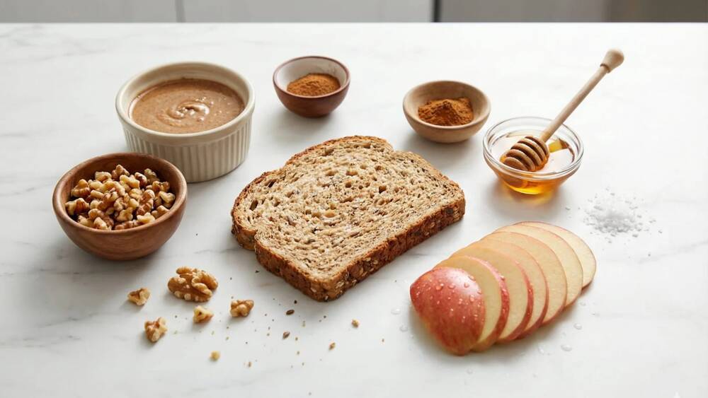 apple almond butter toast ingredients whole grain bread fresh apples cinnamon