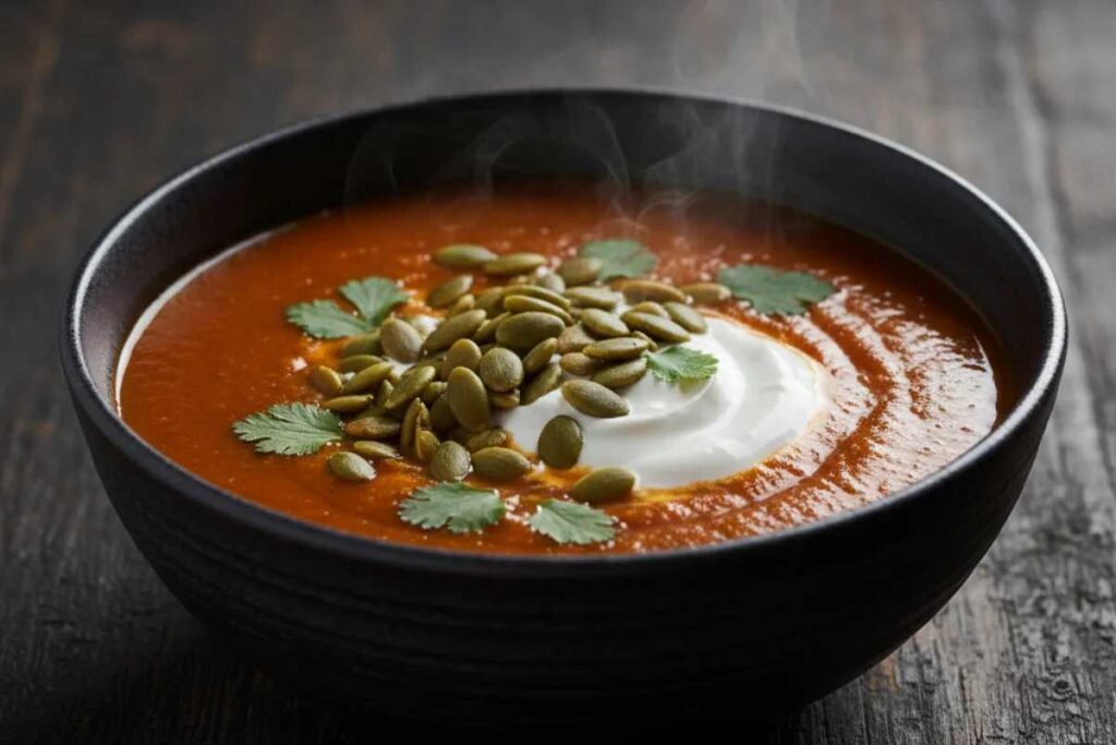 vegan sweet potato soup chipotle smoky with pepitas