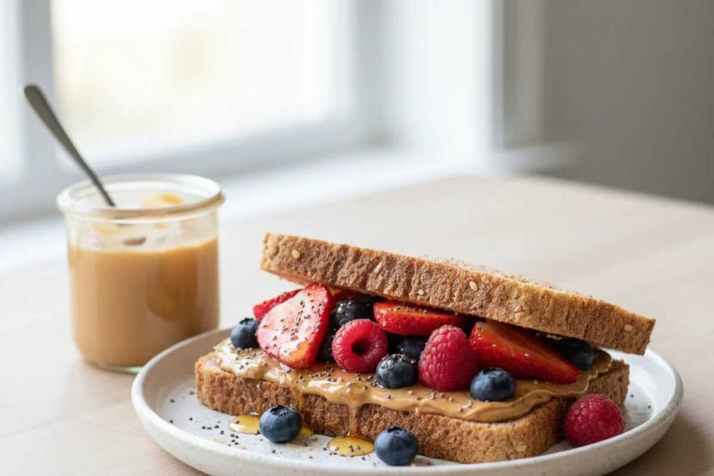healthy sandwich recipe almond butter berry on whole grain