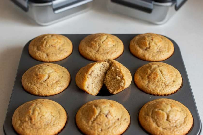 Banana pancake muffins in muffin tin perfect for meal prep breakfast
