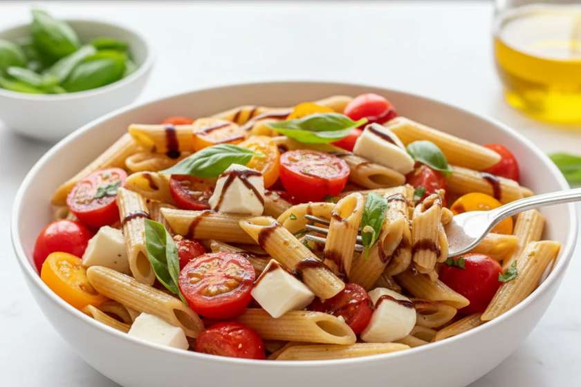 15-minute healthy dinners caprese pasta with fresh mozzarella and basil