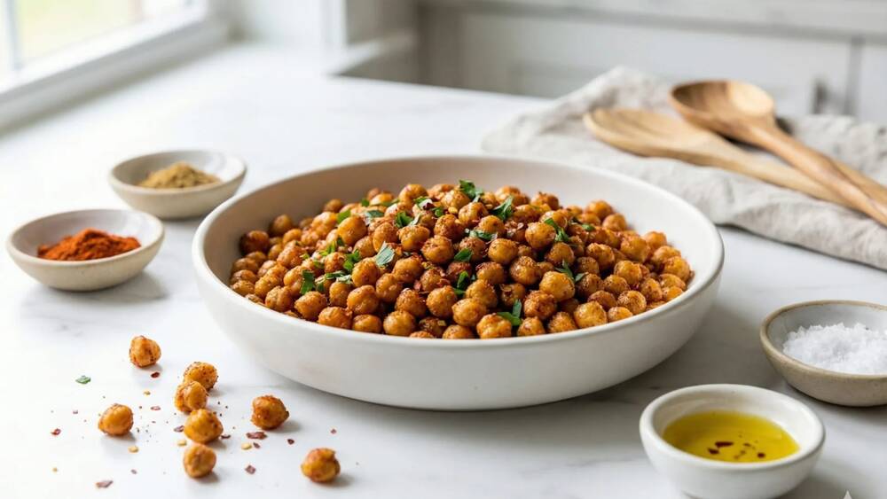 spicy roasted chickpeas with paprika cumin healthy crunchy protein snack