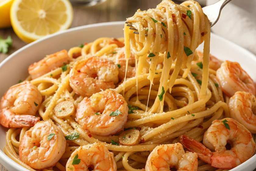 15-minute healthy dinners garlic shrimp pasta with parmesan and herbs