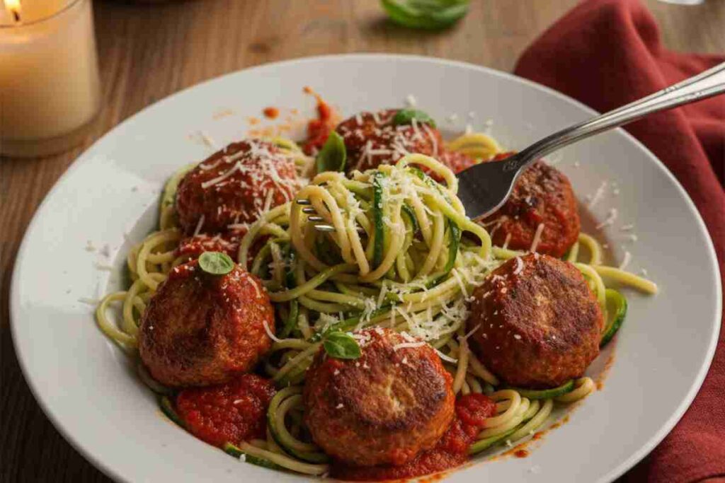 healthy dinners turkey meatballs zucchini noodles marinara low carb