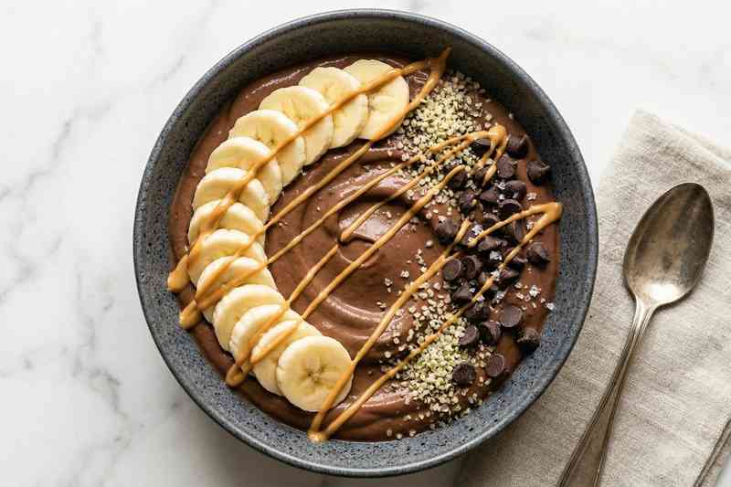 Greek yogurt high protein bowl with peanut butter banana and chocolate chips