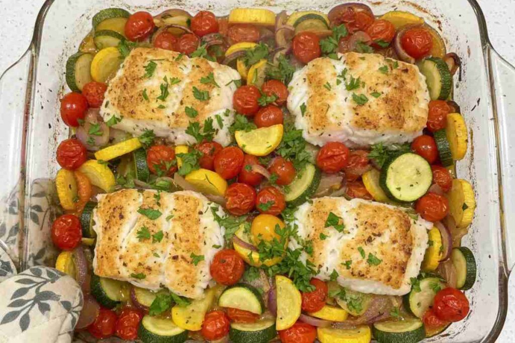 healthy dinners baked cod vegetables one pan easy weeknight