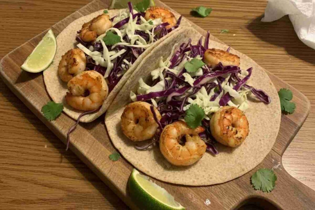 healthy dinners shrimp tacos cabbage slaw whole wheat easy recipe