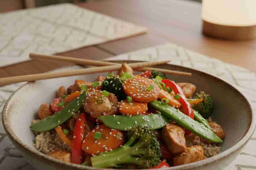 healthy dinners chicken stir fry vegetables brown rice homemade