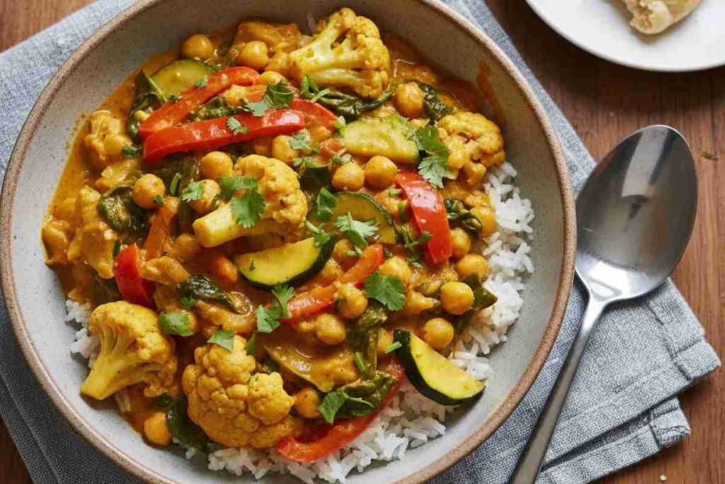 healthy dinners vegetable curry chickpeas coconut vegetarian indian