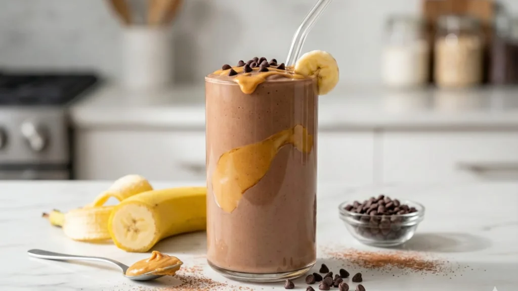 chocolate peanut butter protein breakfast smoothie for weight loss high protein recipe