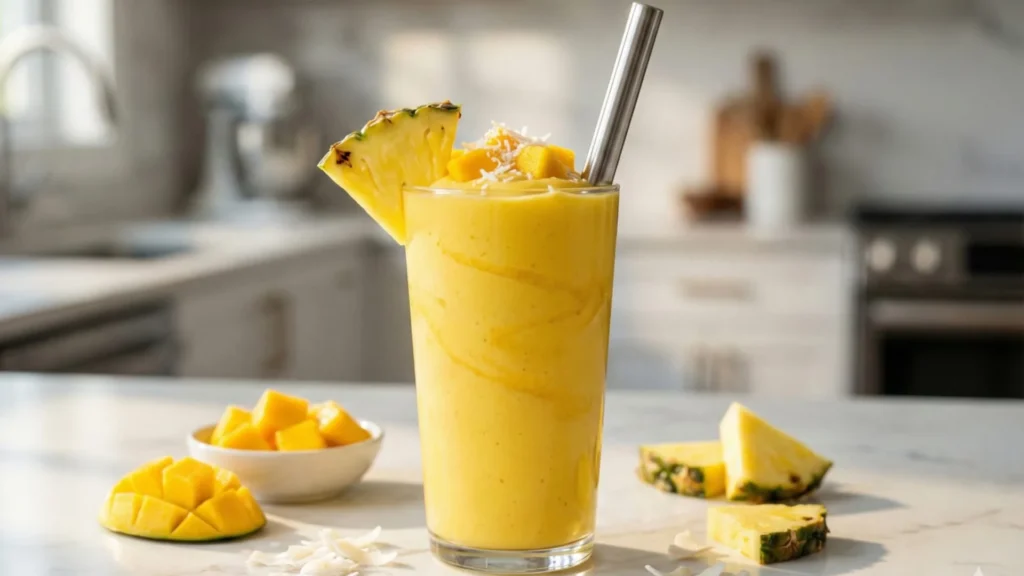 tropical mango coconut breakfast smoothie for weight loss pineapple protein recipe