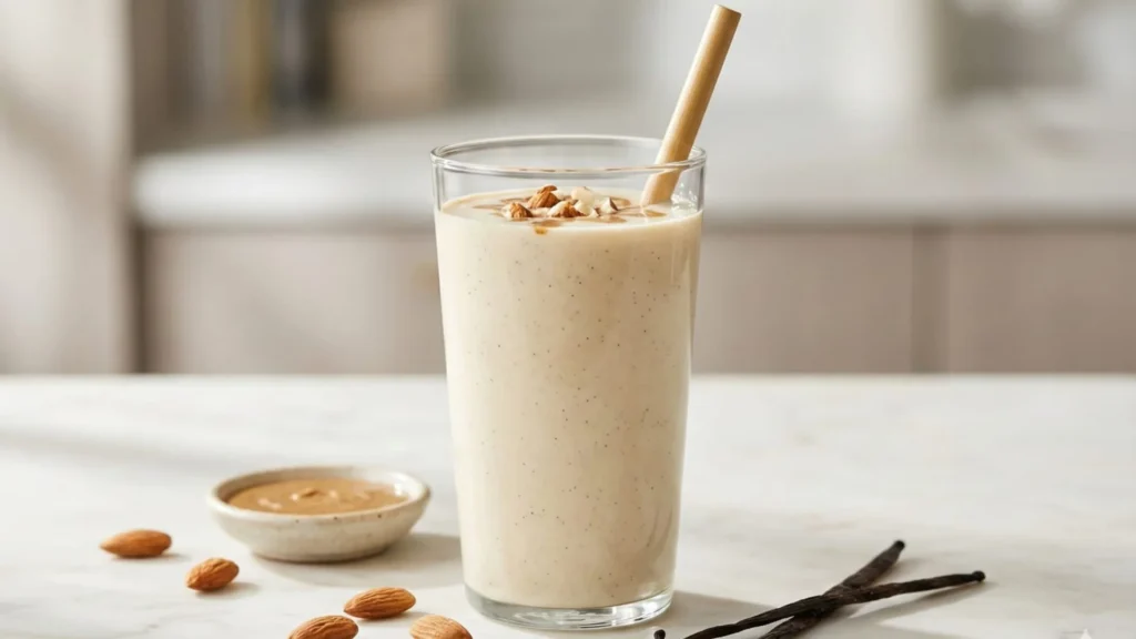 vanilla almond breakfast smoothie for weight loss protein rich low calorie recipe