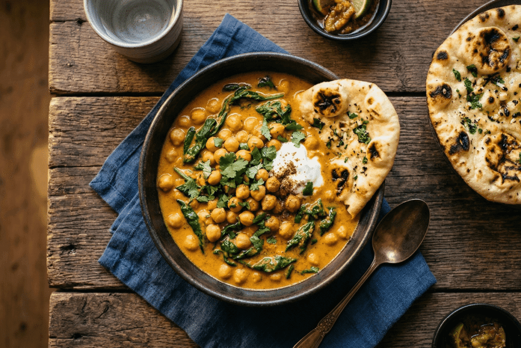 chickpea spinach curry high protein vegetarian dinner