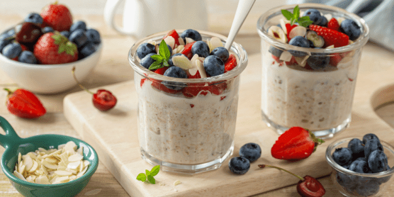 Bowls filled with fresh fruits like berries, strawberries, and grapes, presented attractively in white bowls