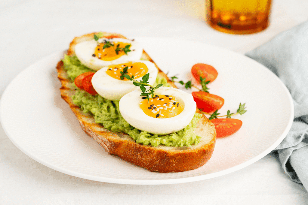Avocado toast with boiled eggs – high-protein breakfast idea