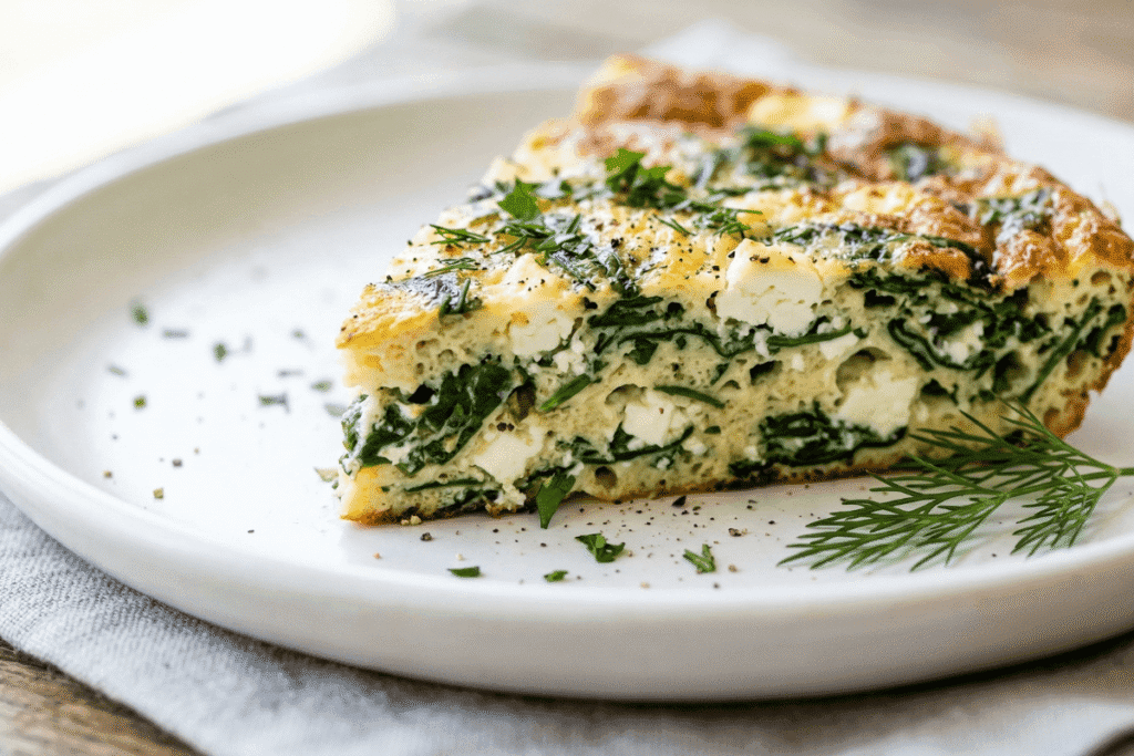 spinach feta frittata slice high protein vegetarian meal