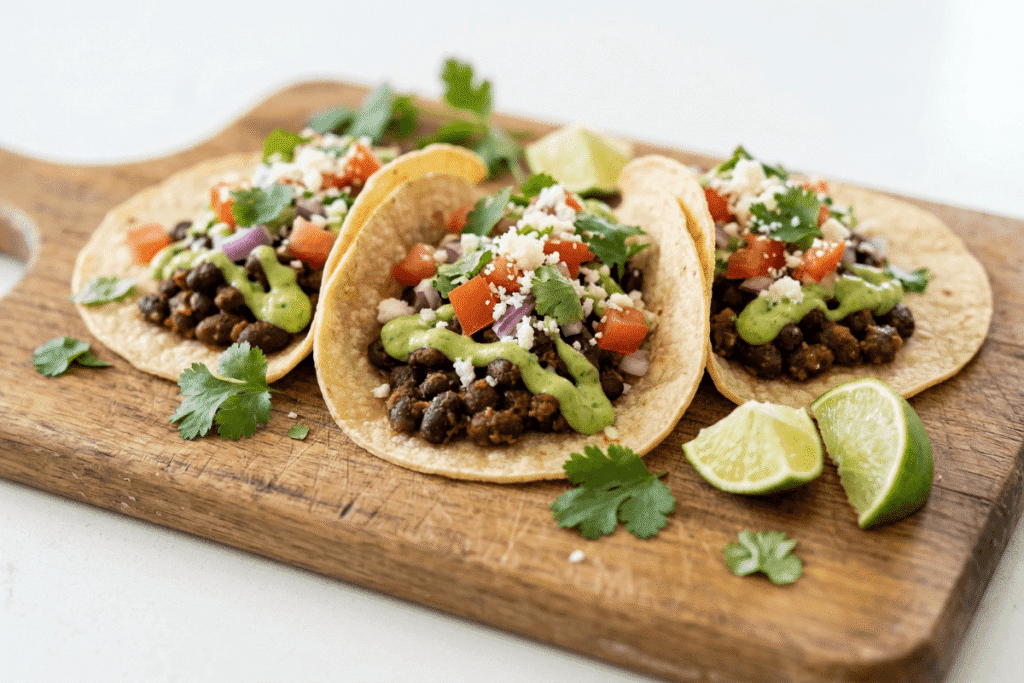 black bean tacos with avocado crema high protein vegetarian meal