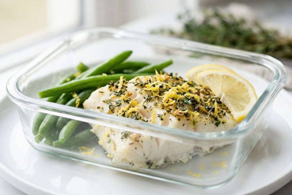 high protein meal prep cod green beans