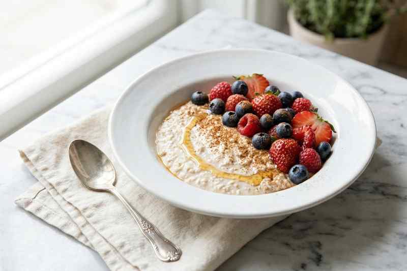 Energy boosting breakfast meals overnight oats with berries and honey