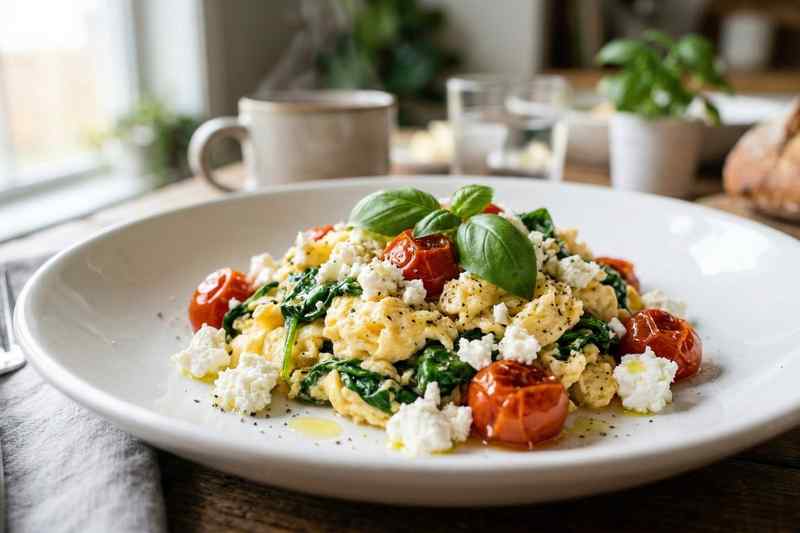 Spinach and egg power scramble energy boosting breakfast meal