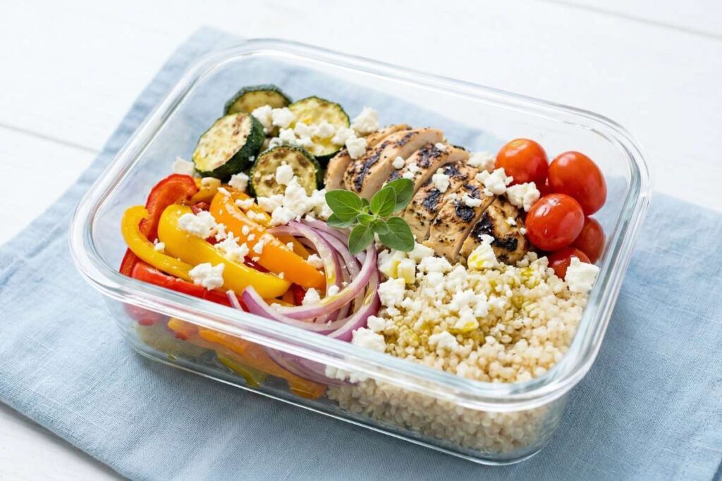 high protein meal prep greek chicken quinoa