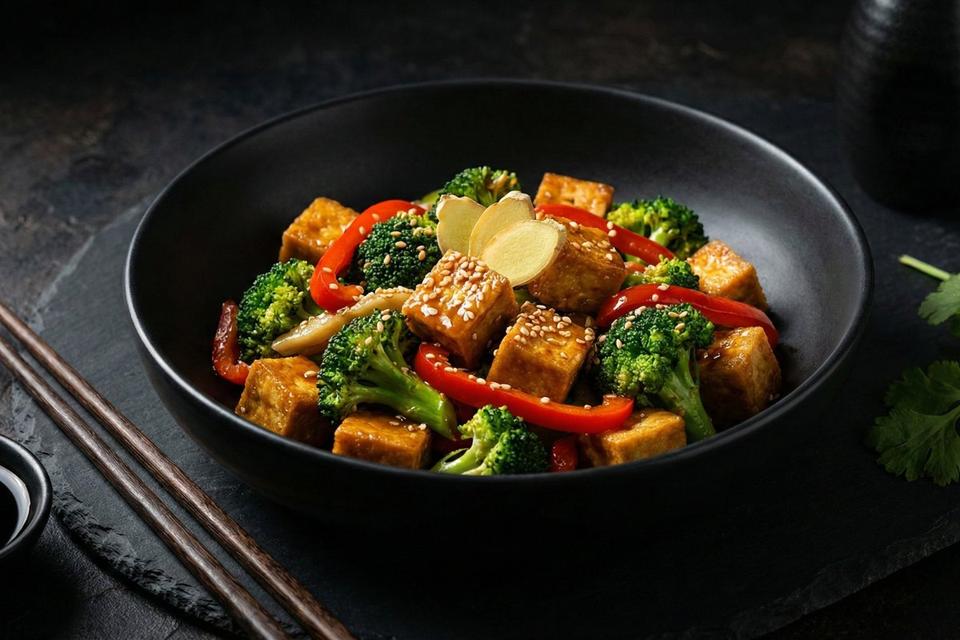 Low calorie high protein tofu stir fry with broccoli