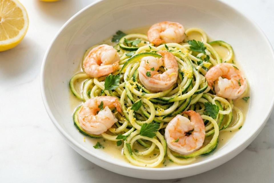 Low calorie high protein shrimp zucchini noodles