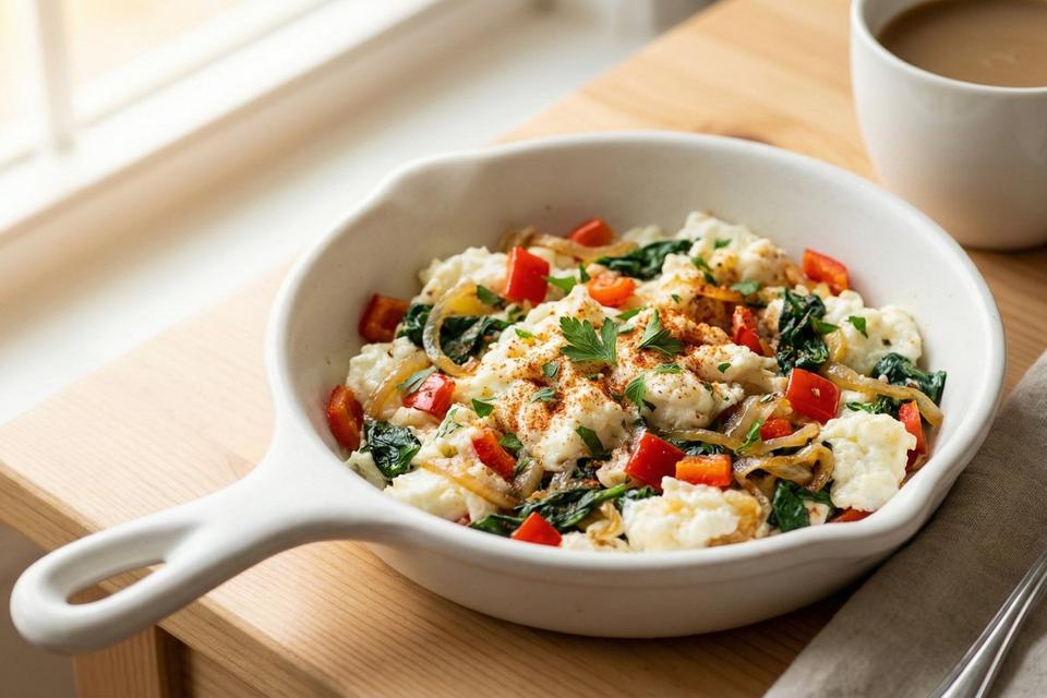 Low calorie high protein egg white veggie scramble