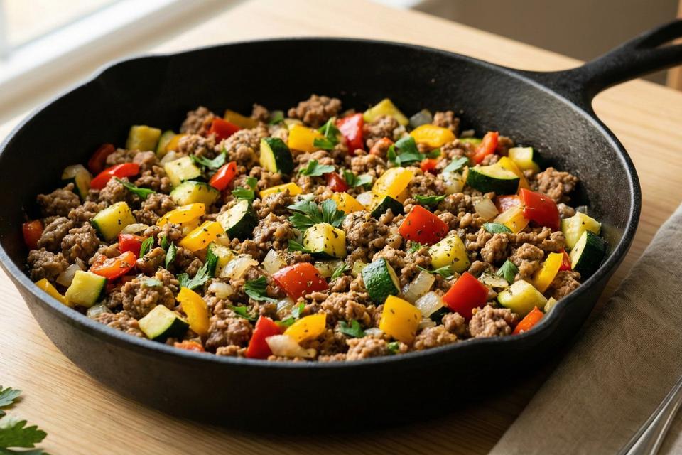 Low calorie high protein turkey veggie skillet