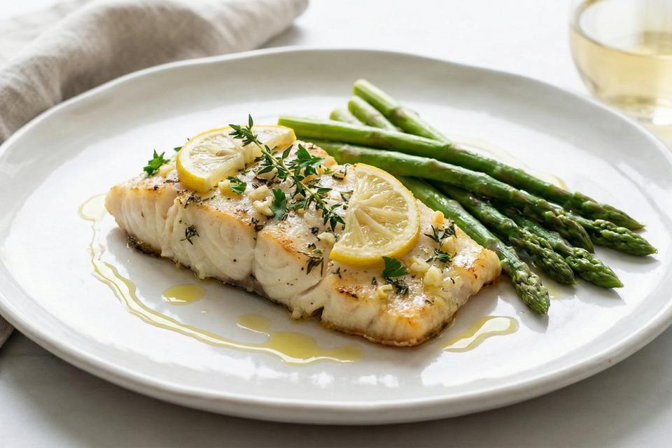 Low calorie high protein baked cod with lemon herbs