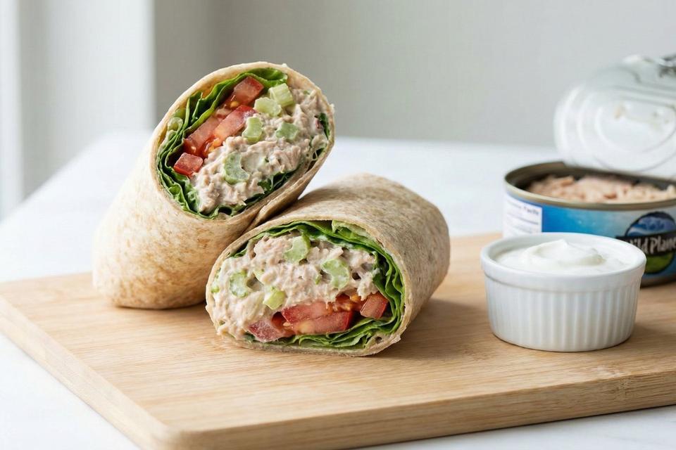 Low calorie high protein greek yogurt tuna wrap