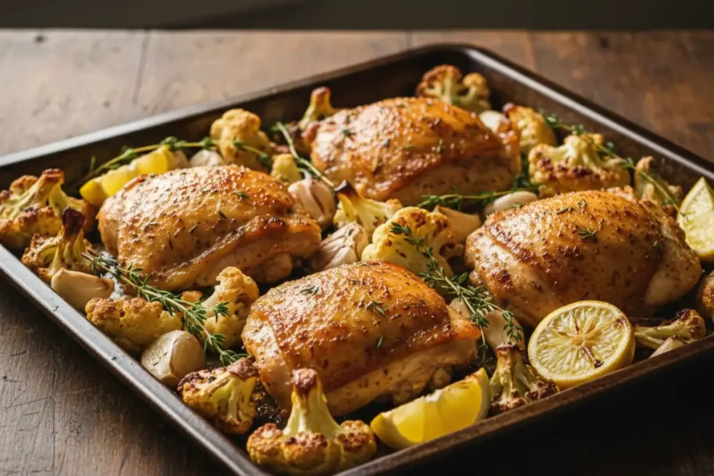 baked chicken thighs roasted cauliflower