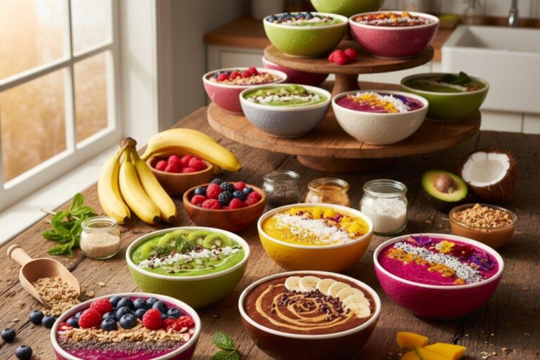 15 healthy smoothie bowl recipes displayed showing colorful variety